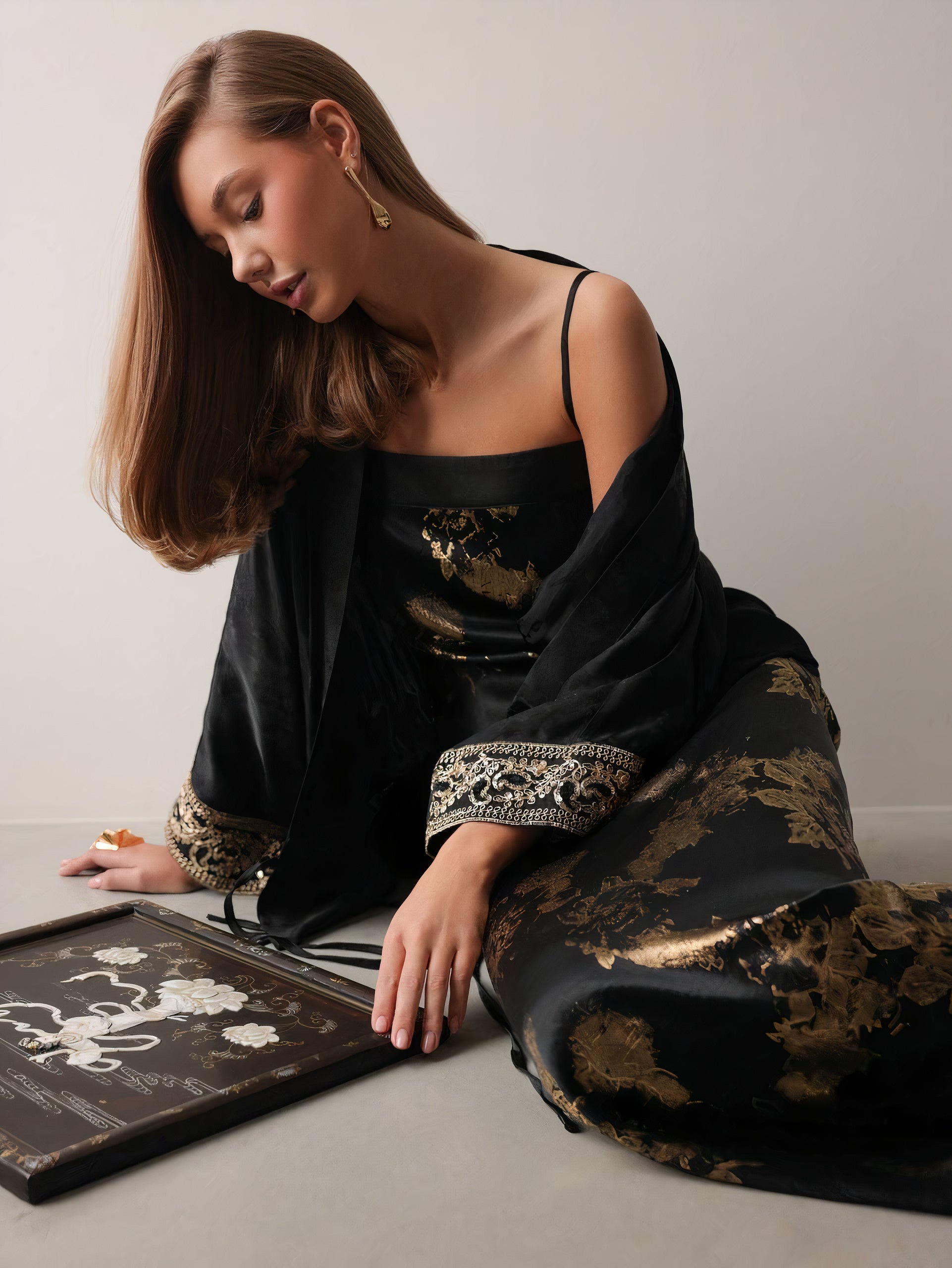 Embroidered Black Kimono