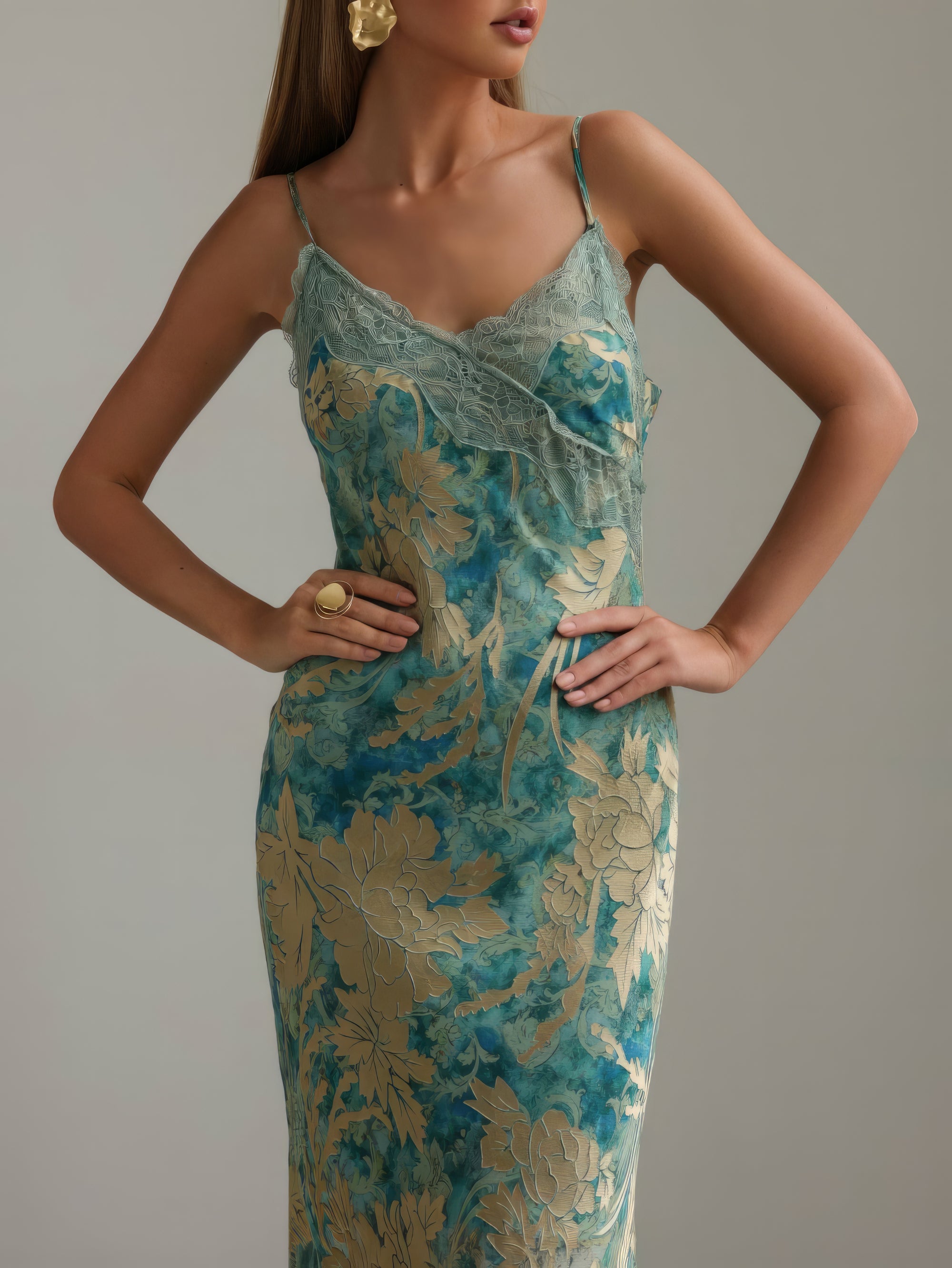 Verdant Bloom Lace-Trim Dress
