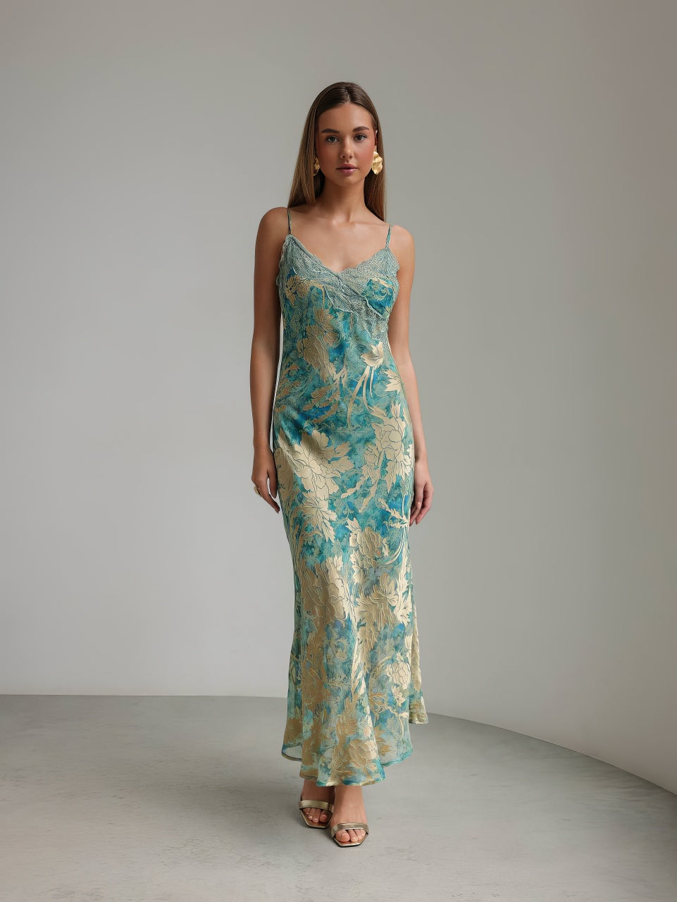 Verdant Bloom Lace-Trim Dress