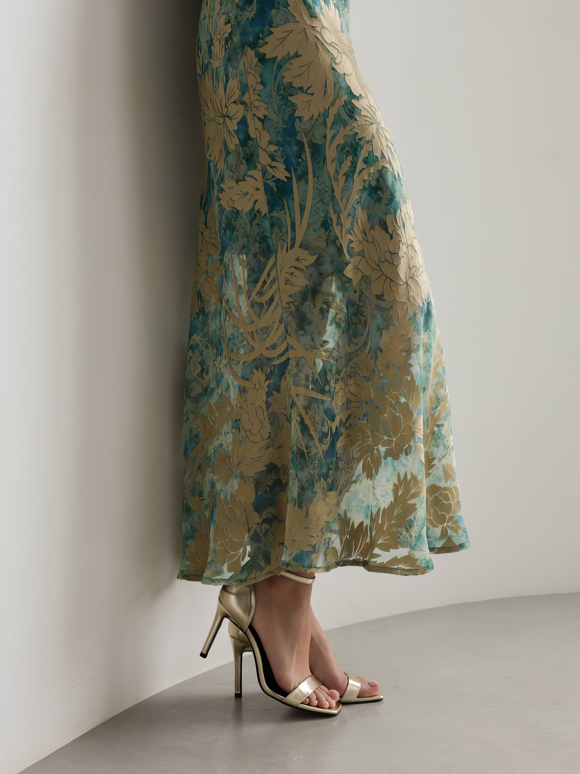 Verdant Bloom Lace-Trim Dress
