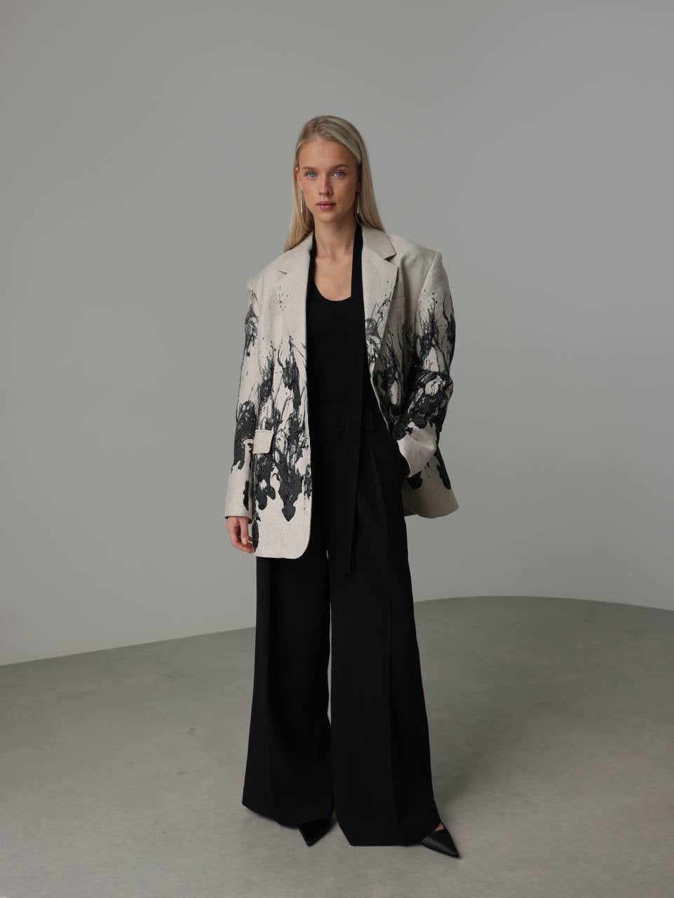 Patterned Grey Oversized Jacket