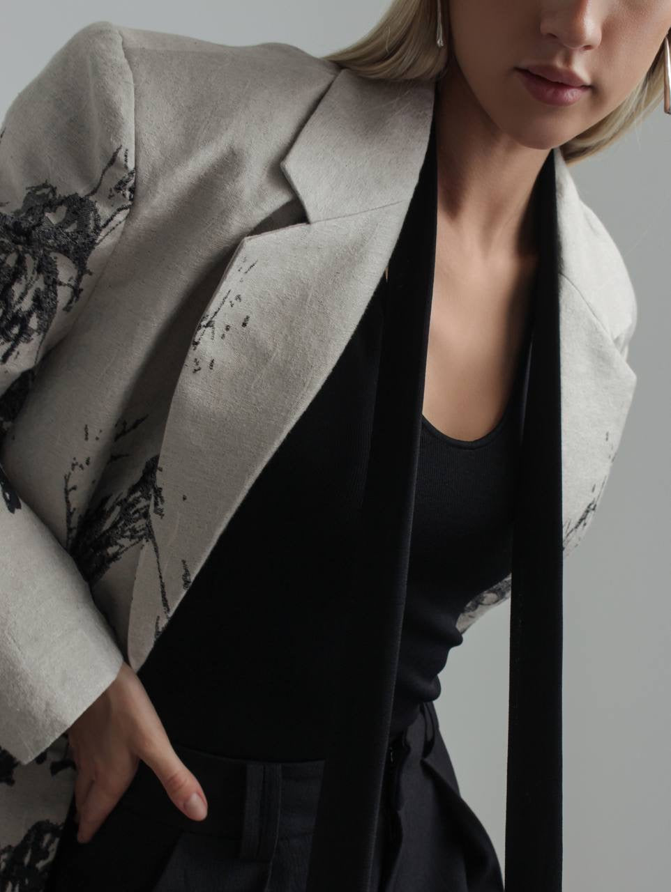 Patterned Grey Oversized Jacket