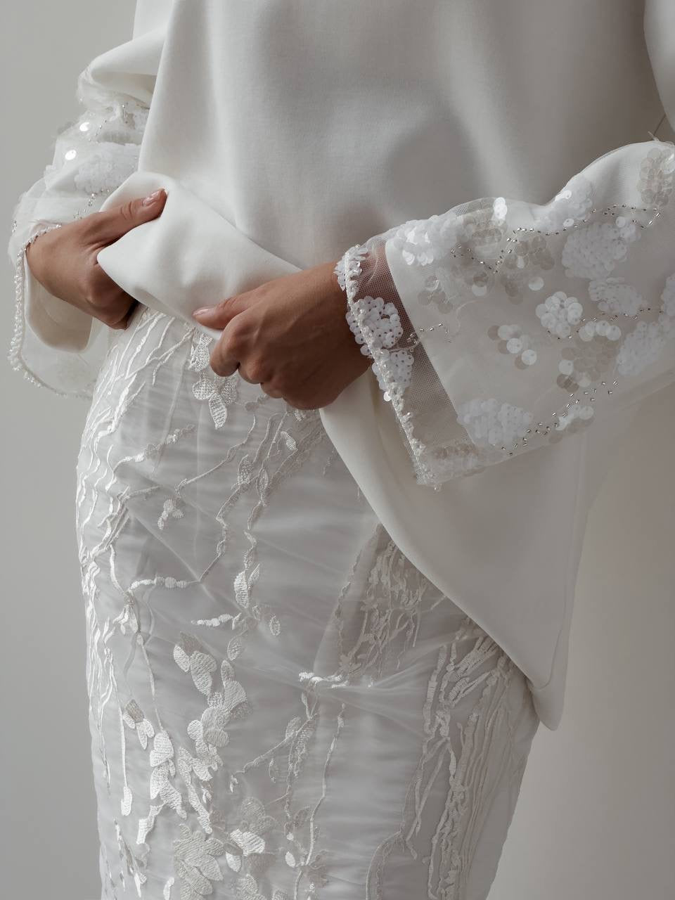 Embroidered White Midi Skirt