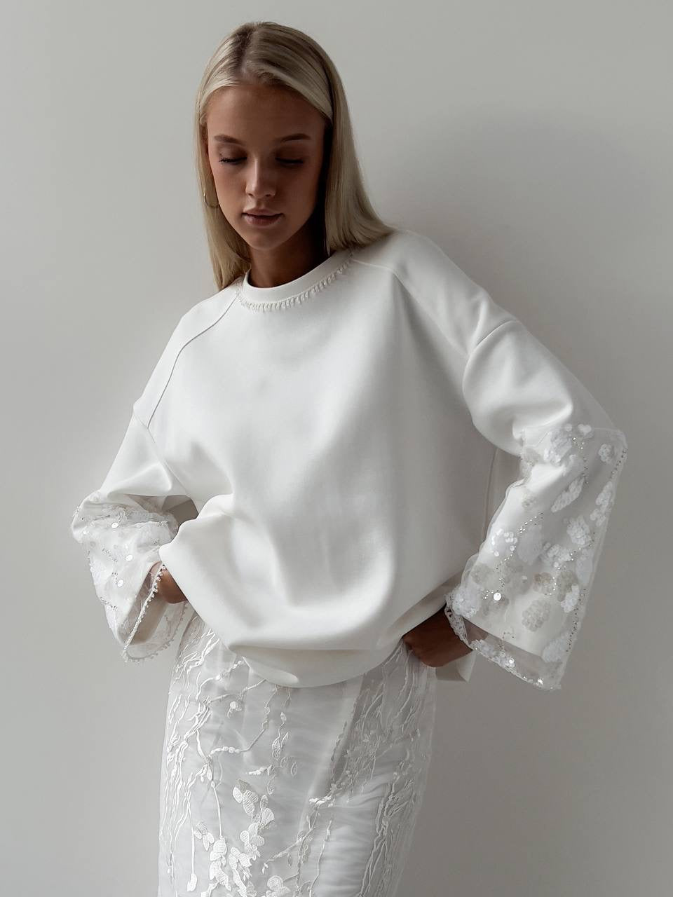 Embroidered White Midi Skirt