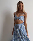 Blue Gingham Crop Top and Midi Skirt Set - GodBlessDress