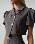 Elegant Gray Crop Jacket Dress - GodBlessDress