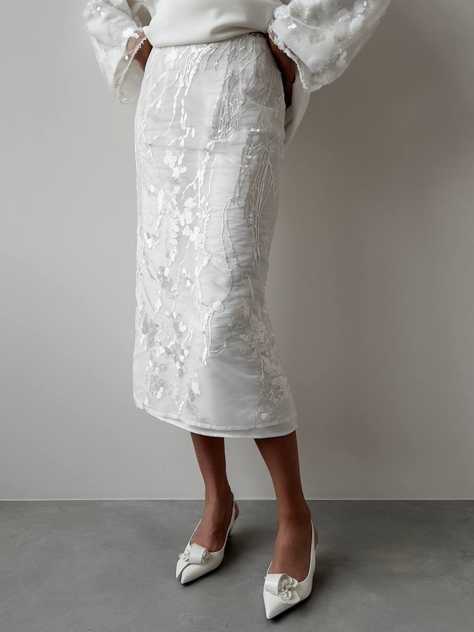 Elegant White Embroidered Two-Piece Set