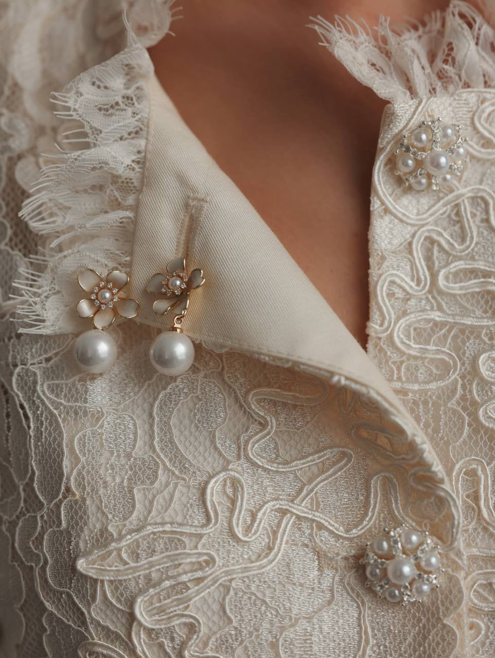 Lace Embroidered Cream Jacket