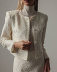 Pearl-Embellished Lace Jacket and Skirt Set