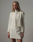 Pearl-Embellished Lace Jacket and Skirt Set