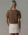 Earth-Toned Puff-Sleeve Knit Sweater