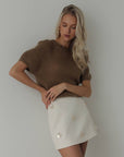 Earth-Toned Puff-Sleeve Knit Sweater