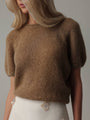 Earth-Toned Puff-Sleeve Knit Sweater