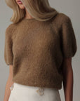 Earth-Toned Puff-Sleeve Knit Sweater