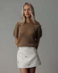 Earth-Toned Puff-Sleeve Knit Sweater