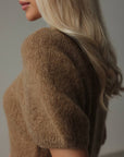 Earth-Toned Puff-Sleeve Knit Sweater