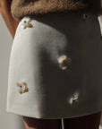 Cream Mini Skirt with Mother-of-Pearl Flower Details