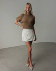 Earth-Toned Puff-Sleeve Knit Sweater