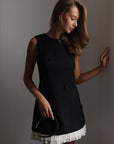 Elegant Charm Black Tweed Mini Dress