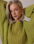 Lime Glow Oversized Knit Sweater