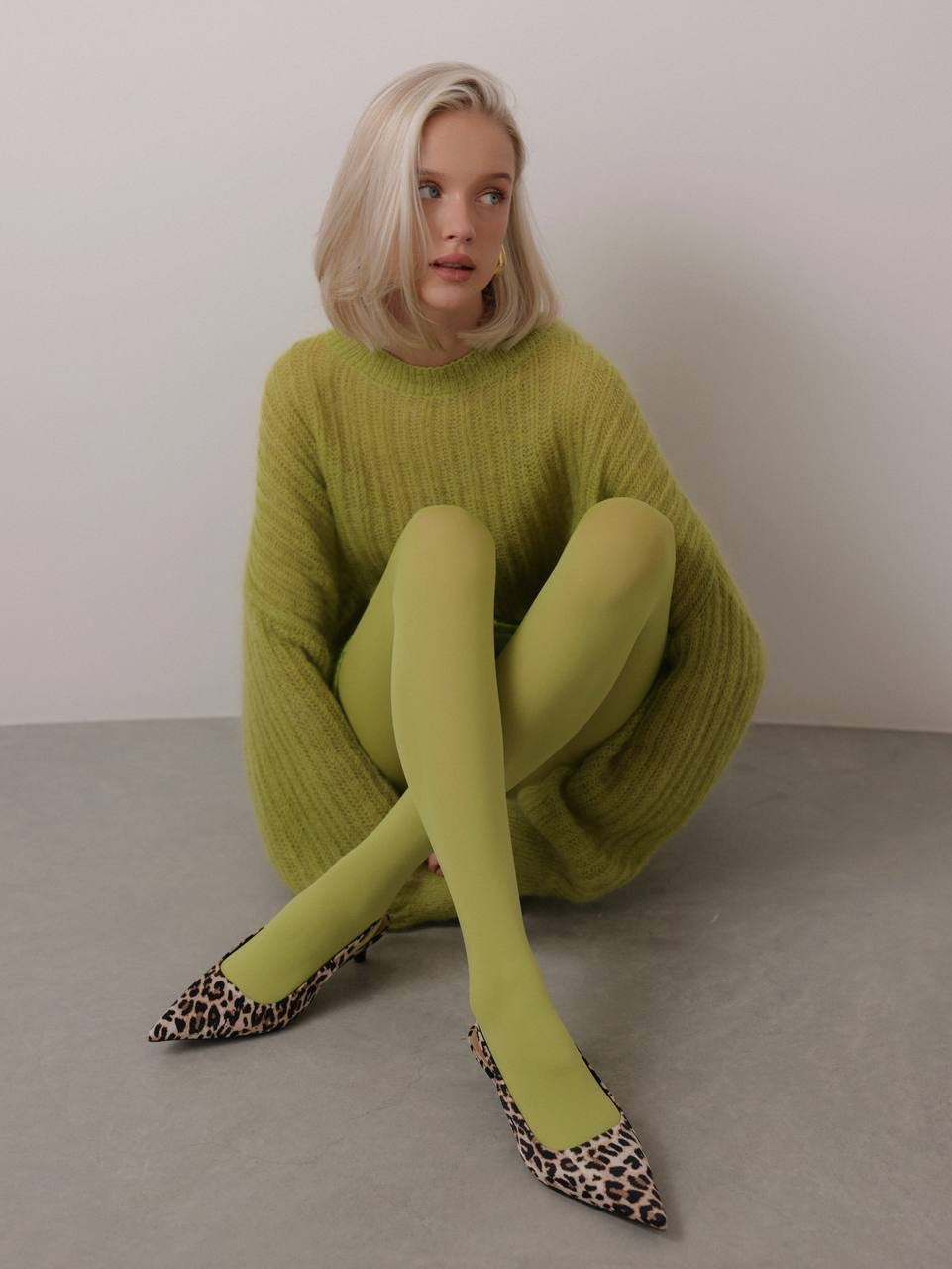 Lime Glow Oversized Knit Sweater