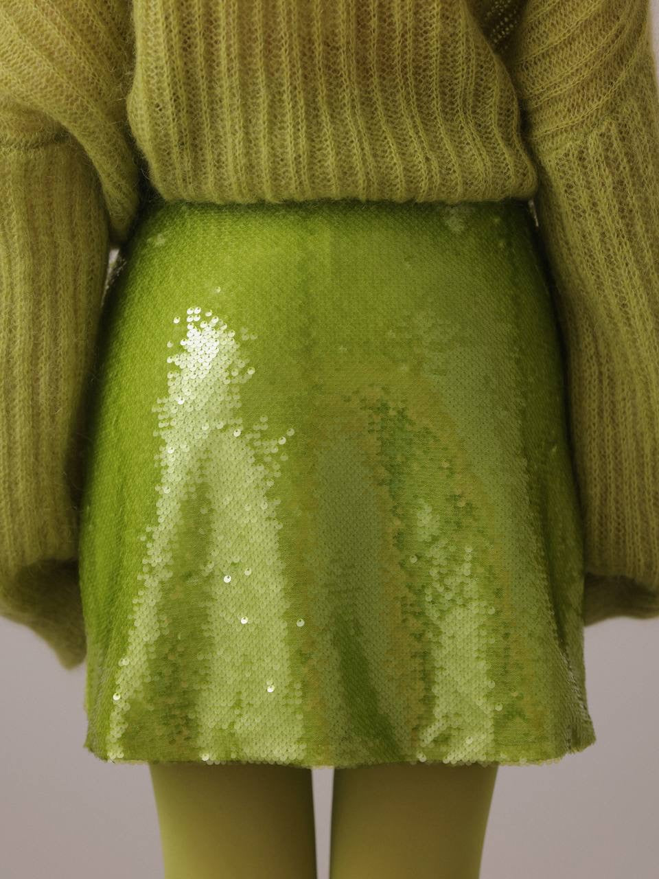 Lime Spark Sequin Mini Skirt