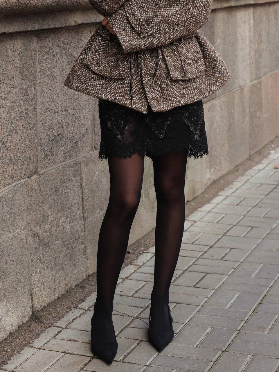 Tweed-Lace Mini Skirt