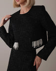 Black Tweed Set with Pearl Fringe