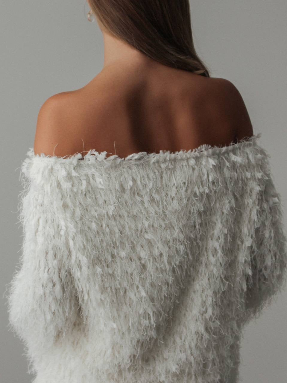 Feather-Textured Off-Shoulder Top