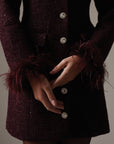 Glamorous Feather-Cuff Dress in Deep Burgundy