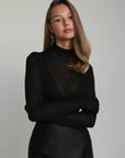 Black Sheer Detail Knit Top