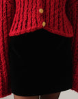 Chunky Red Knit Sweater with Gold Button Details