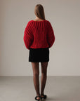 Chunky Red Knit Sweater with Gold Button Details