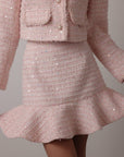 Elegant Pink Tweed Set with Sequin Details