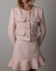 Elegant Pink Tweed Set with Sequin Details