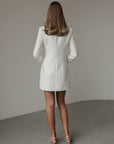 Elegant White Tweed Dress with Feather Cuffs