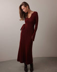 Chic Wine Red Knit Midi Dress