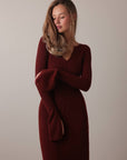 Chic Wine Red Knit Midi Dress