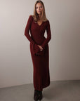 Chic Wine Red Knit Midi Dress