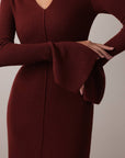 Chic Wine Red Knit Midi Dress