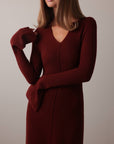 Chic Wine Red Knit Midi Dress