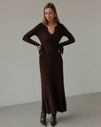 Chic Wine Chocolate Brown Knit Midi Dress