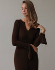 Chic Wine Chocolate Brown Knit Midi Dress