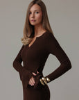 Chic Wine Chocolate Brown Knit Midi Dress