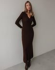 Chic Wine Chocolate Brown Knit Midi Dress