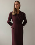 Burgundy Wrap Midi Dress with Blazer Detail