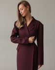 Burgundy Wrap Midi Dress with Blazer Detail