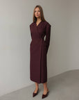 Burgundy Wrap Midi Dress with Blazer Detail