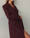 Burgundy Wrap Midi Dress with Blazer Detail