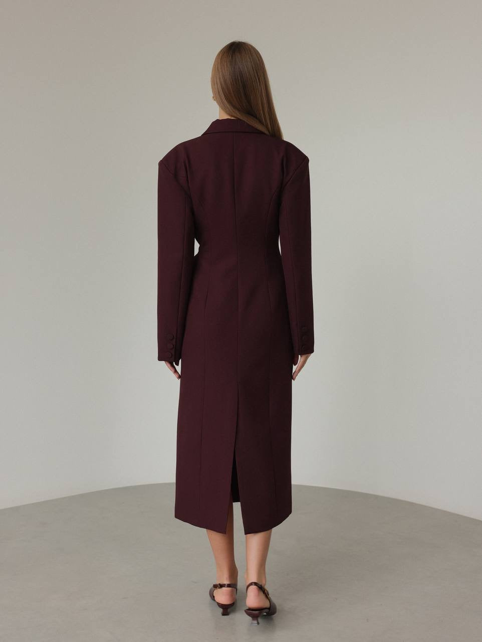 Burgundy Wrap Midi Dress with Blazer Detail